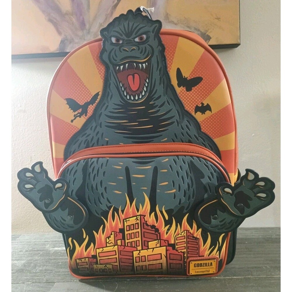 Godzilla Loungefly Burning City Orange Black Cosplay Full-Size Backpack New